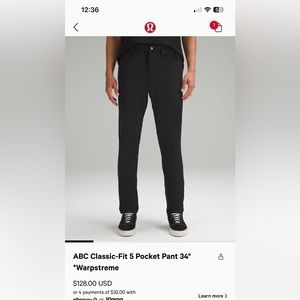 Lululemon ABC Classic Pant Black 40x34